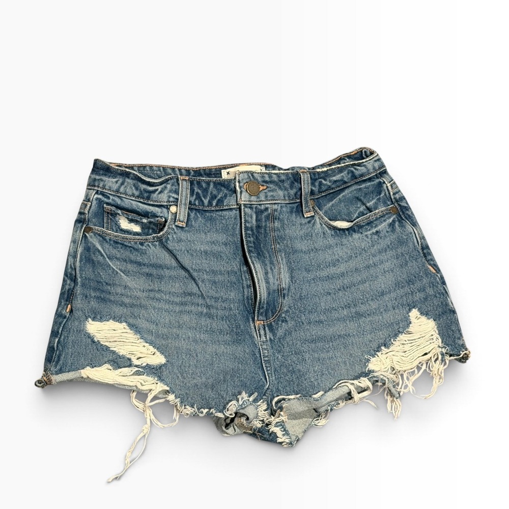 Paige Margot High Rise Distressed Micro Mini Denim Shorts Cutoffs Size 28 Frayed
